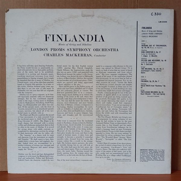 FINLANDIA MUSIC OF GRIEG AND SIBELIUS / LONDON PROMS SYMPHONY (1959) - LP 2.EL PLAK
