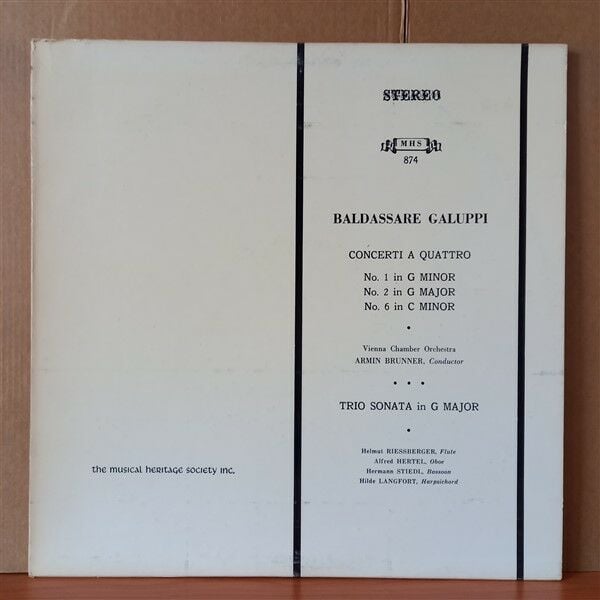 BALDASSARE GALUPPI, VIENNA CHAMBER ORCHESTRA, ARMIN BRUNNER – CONCERTI A QUATTRO NO. 1, NO. 2, NO. 6 / TRIO SONATA IN G MAJOR (1968) - LP 2.EL PLAK