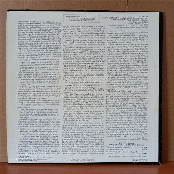 SCHUBERT / MOZART - THE PHILADELPHIA ORCHESTRA, EUGENE ORMANDY – SYMPHONY NO. 8 [UNFINISHED] / SYMPHONY NO. 41 [JUPITER] (1969) - LP 2.EL PLAK