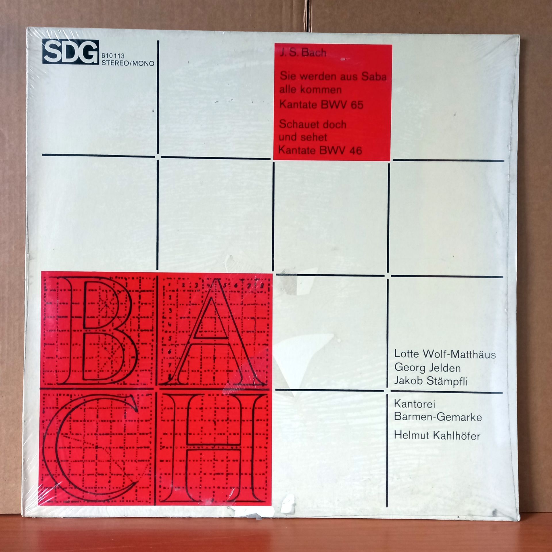 J.S. BACH: SIE WERDEN AUS SABA ALLE KOMMEN KANTATE BWV 65 / SCHAUET DOCH UND SEHET KANTATE BWV 46 / LOTTE WOLF-MATTHÄUS, GEORG JELDEN, JAKOB STAMPFLI, KANTOREI BARMEN-GEMARKE, HELMUT KAHLHÖFER (1960) - LP DÖNEM BASKISI SIFIR PLAK