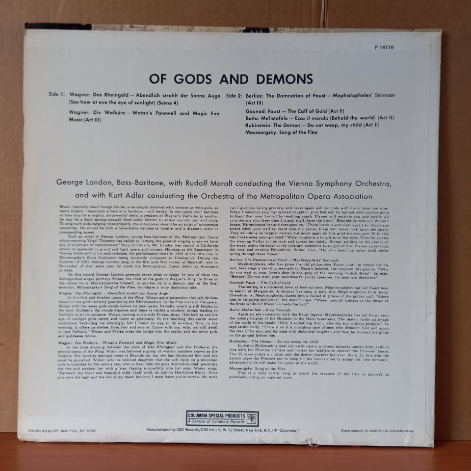 GEORGE LONDON – OF GODS AND DEMONS / WAGNER, BERLIOZ, GOUNOD, BOITO, MOUSSORGSKY / RUDOLF MORALT, VIENNA SYMPHONY ORCHESTRA, RUBINSTEIN, KURT ADLER, ORCHESTRA OF THE METROPOLITAN OPERA ASSOCIATION - LP 2.EL PLAK