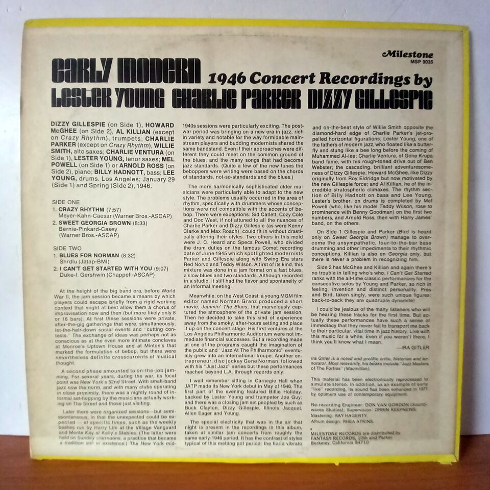 LESTER YOUNG / CHARLIE PARKER / DIZZY GILLESPIE – EARLY MODERN 1946 CONCERT RECORDINGS (1971) - LP 2.EL PLAK