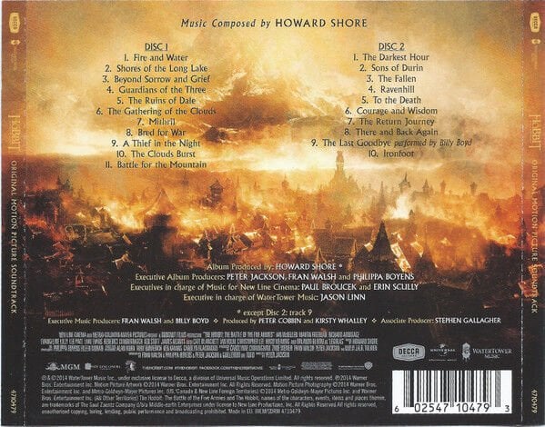 THE HOBBIT: THE BATTLE OF THE FIVE ARMIES / ORIGINAL MOTION PICTURE SOUNDTRACK - HOWARD SHORE (2014) - 2CD AMBALAJINDA SIFIR