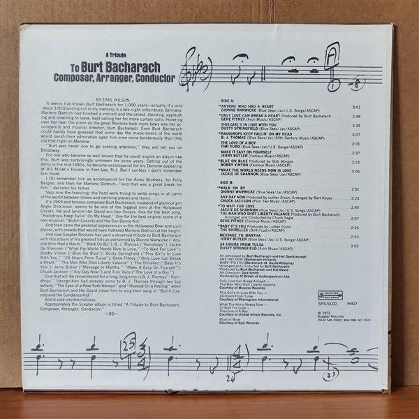 A TRIBUTE TO BURT BACHARACH COMPOSER, ARRANGER, CONDUCTOR / DIONNE WARWICKE, BOBBY VINTON, DUSTY SPRINGFIELD, GENE PITNEY, JERRY BUTLER, TIMI YURO (1972) - LP 2.EL PLAK