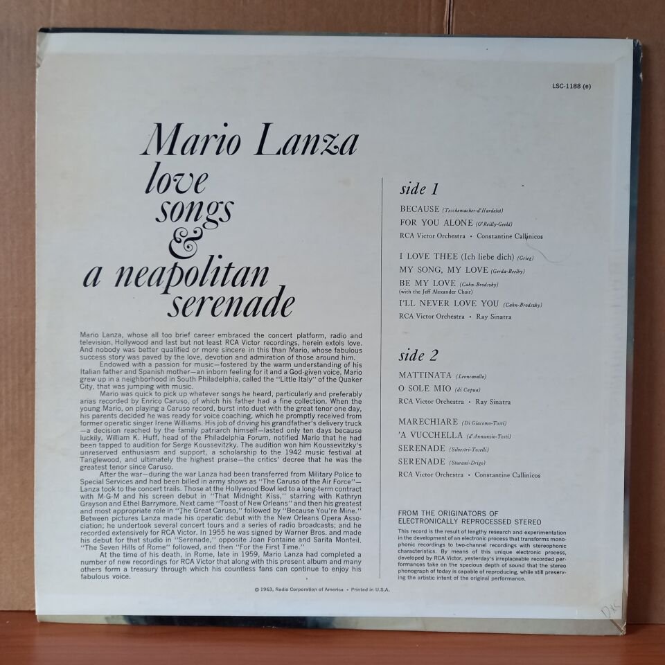 MARIO LANZA – LOVE SONGS AND A NEAPOLITAN SERENADE (1963) - LP 2.EL PLAK