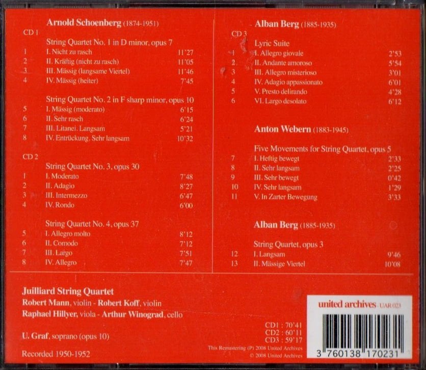 SCHOENBERG - COMPLETE STRING QUARTETS / JUILLIARD STRING QUARTET 1950 1952 (2008) - 3CD SET 2.EL