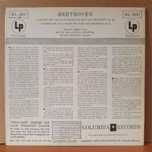 BEETHOVEN: CONCERTO NO.2 IN B-FLAT MAJOR FOR PIANO AND ORCHESTRA OP.19 / CONCERTO NO.4 IN G MAJOR FOR PIANO AND ORCHESTRA OPUS 58 / RUDOLF SERKIN (1955) - LP 2.EL PLAK