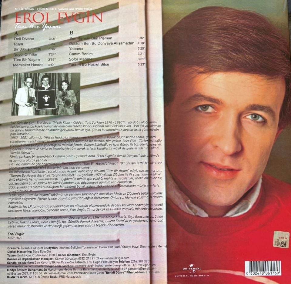 EROL EVGİN - TÜM BİR YAŞAM / MELİH KİBAR ÇİĞDEM TALU ŞARKILARI 1980-1983 (2006) - LP 2025 BASIM SIFIR PLAK