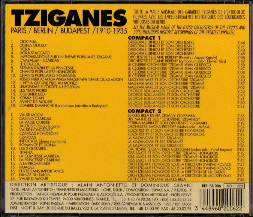 TZIGANES PARIS BERLIN BUDAPEST 1910 1935 (1993) - 2CD COMPILATION ÇİGAN MÜZİĞİ DERLEMESİ 2.EL