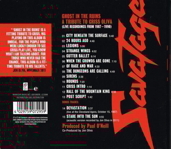 SAVATAGE – GHOST IN THE RUINS / A TRIBUTE TO CRISS OLIVA (2011) - CD REISSUE DIGIPAK AMBALAJINDA SIFIR