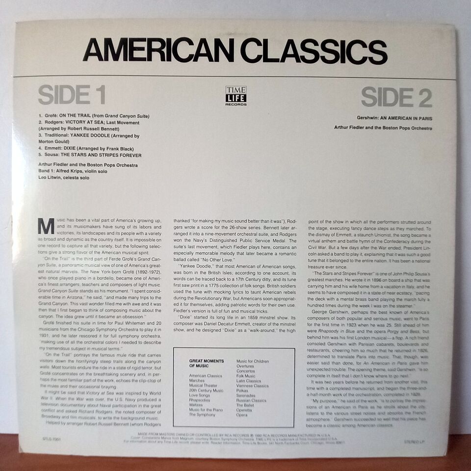 ARTHUR FIEDLER AND THE BOSTON POPS ORCHESTRA / GREAT MOMENTS OF MUSIC: AMERICAN CLASSICS (1980) - LP 2.EL PLAK