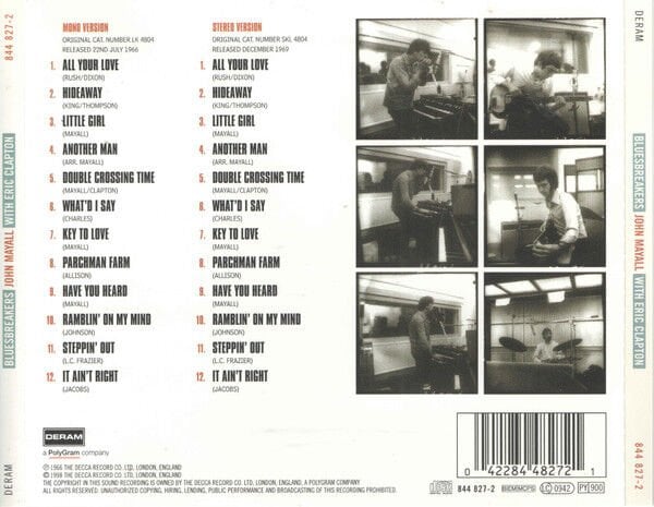 JOHN MAYALL WITH ERIC CLAPTON – BLUES BREAKERS (1966) - CD REMASTERED 1998 REISSUE JEWEL CASE AMBALAJINDA SIFIR