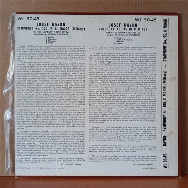 JOSEPH HAYDN : VIENNA SYMPHONY ORCHESTRA - CONDUCTOR HERMANN SCHERCHEN – SYMPHONY 100 - SYMPHONY 95 (1951) - LP 2.EL PLAK