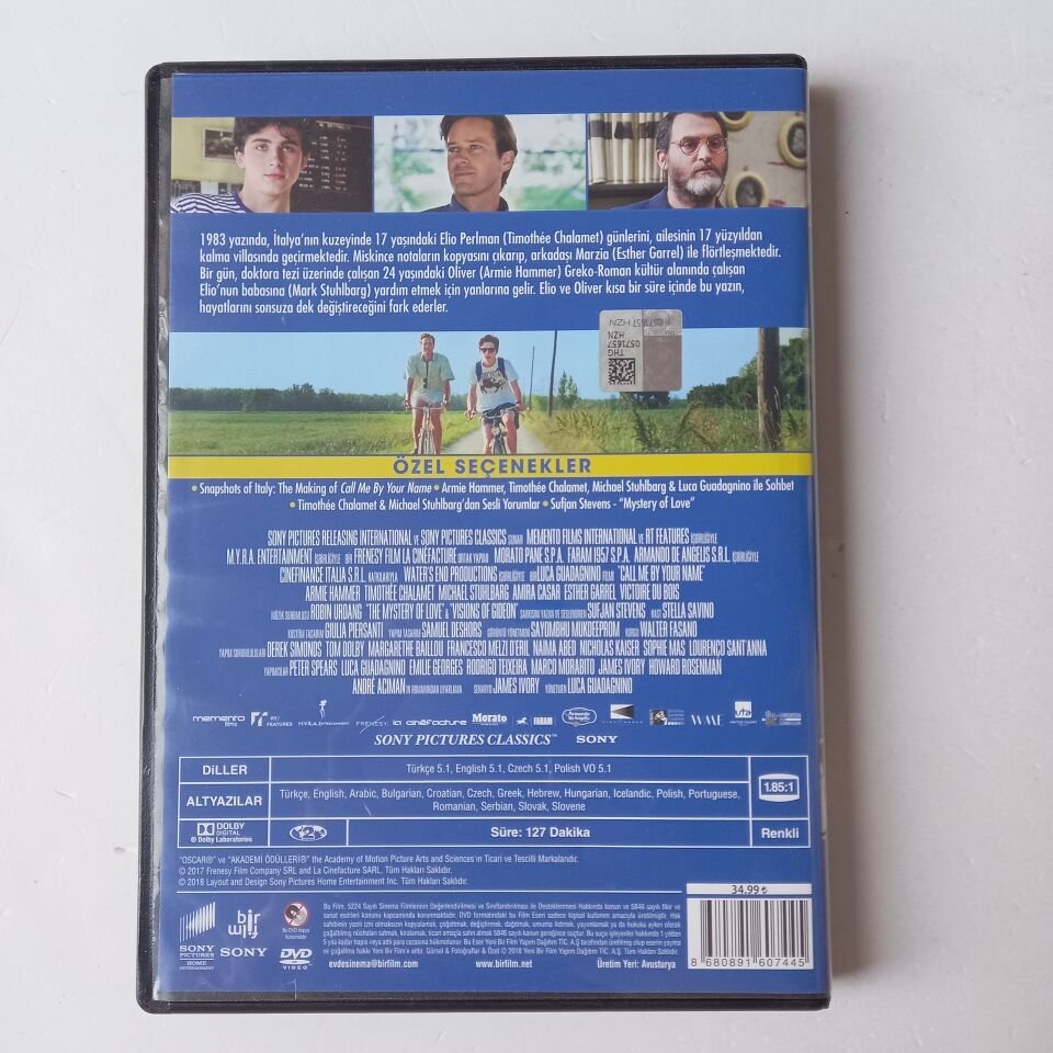 BENİ ADINLA ÇAĞIR - CALL ME BY YOUR NAME - ARMIE HAMMER - TIMOTHEE CHALAMET - DVD 2.EL
