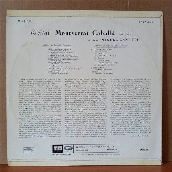 MONTSERRAT CABALLE – RECITAL (1964) - LP 2.EL PLAK