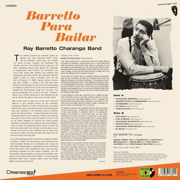 RAY BARRETTO CHARANGA BAND – BARRETTO PARA BAILAR (1961) - LP 2025 REMASTERED REISSUE LIMITED EDITION 180GR VINYL SIFIR PLAK