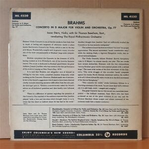 BRAHMS CONCERTO IN D MAJOR FOR VIOLIN AND ORCHESTRA OP.77 / ISAAC STERN, SIR THOMAS BEECHAM, ROYAL PHILHARMONIC ORCHESTRA - LP 2.EL PLAK