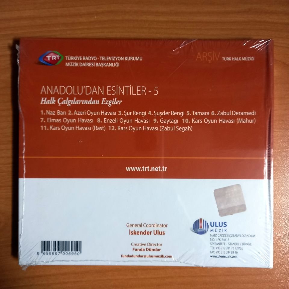 ANADOLU'DAN ESİNTİLER-5 / TÜRK HALK MÜZİĞİ /TRT ARŞİV SERİSİ 138 - CD SIFIR