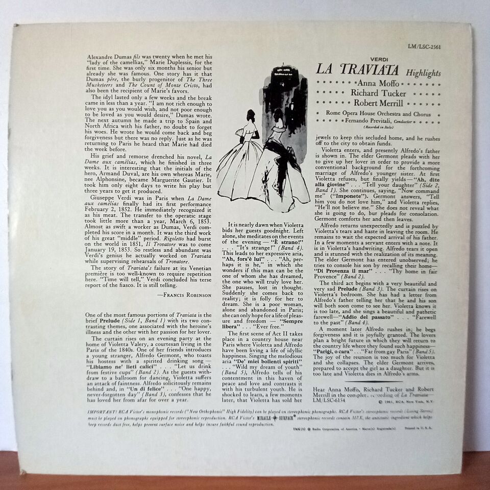 VERDI: LA TRAVIATA HIGHLIGHTS / ANNA MOFFO, RICHARD TUCKER, ROBERT MERRILL, ROME OPERA HOUSE ORCHESTRA AND CHORUS, FERNANDO PREVITALI (1961) - LP 2.EL PLAK
