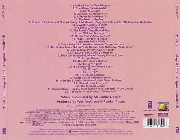 THE GRAND BUDAPEST HOTEL / ORIGINAL SOUNDTRACK - ALEXANDRE DESPLAT (2014) - CD AMBALAJINDA SIFIR