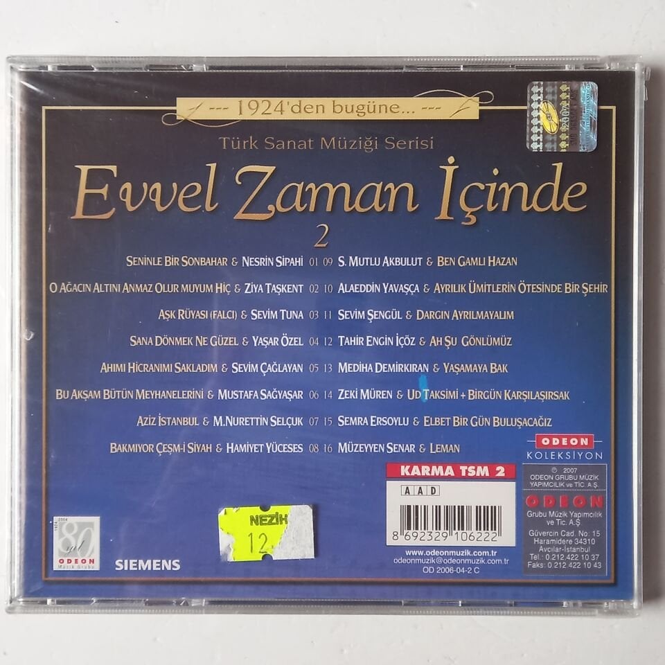 EVVEL ZAMAN İÇINDE 2 - 1924\'DEN BUGÜNE / TÜRK SANAT MÜZIĞI SERISI - CD SIFIR