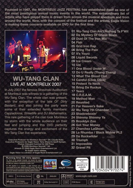WU-TANG CLAN – LIVE AT MONTREUX 2007 (2008) - DVD AMBALAJINDA SIFIR