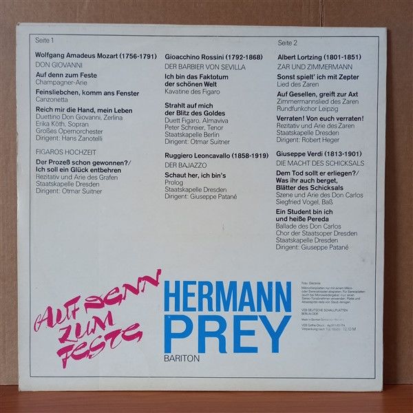 HERMANN PREY – AUF DENN ZUM FESTE / SZENEN UND ARIEN AUS BERÜHMTEN OPERN (1974) - LP 2.EL PLAK