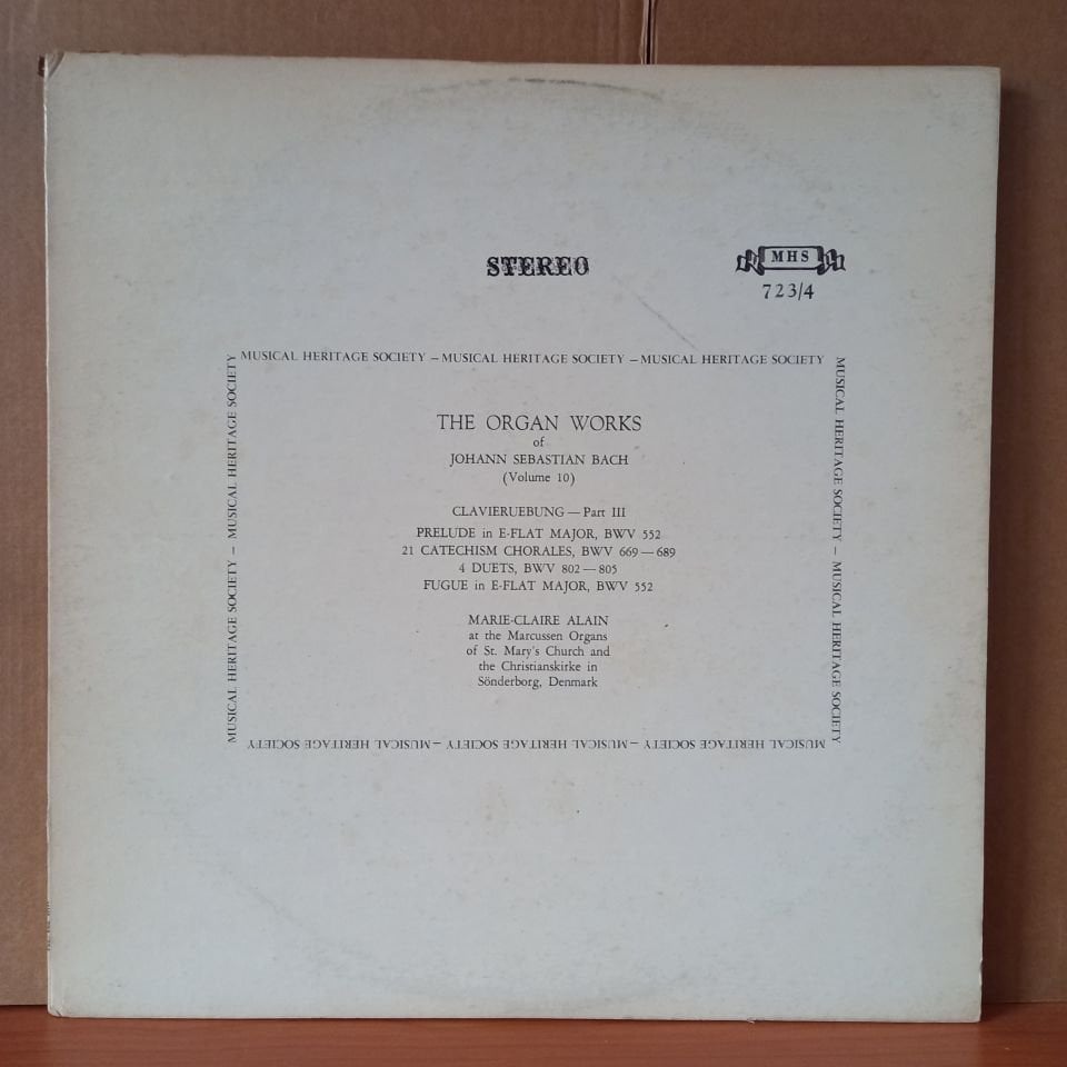 THE ORGAN WORKS OF JOHANN SEBASTIAN BACH [VOLUME 10] / CLAVIERUEBUNG – PART III / MARIE-CLAIRE ALAIN - 2LP 2.EL PLAK
