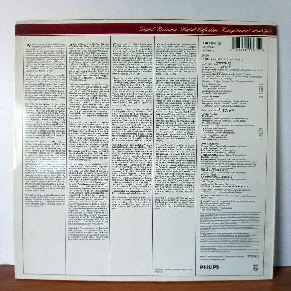 ARIEL RAMIREZ - JOSE CARRERAS – MISA CRIOLLA • NAVIDAD NUESTRA (1988) - LP 2.EL PLAK