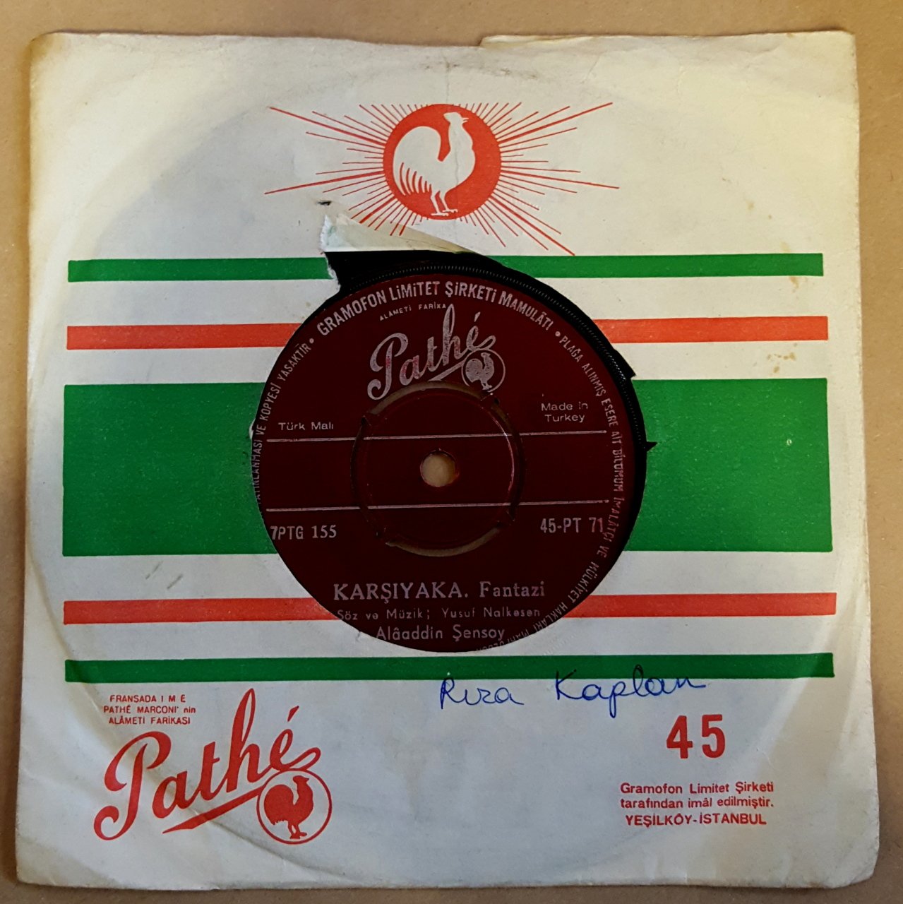 ALAADDİN ŞENSOY - KARŞIYAKA / VEDA - 7'' 45 DEVİR FİRMA KAPAKLI PATHE 2.EL PLAK