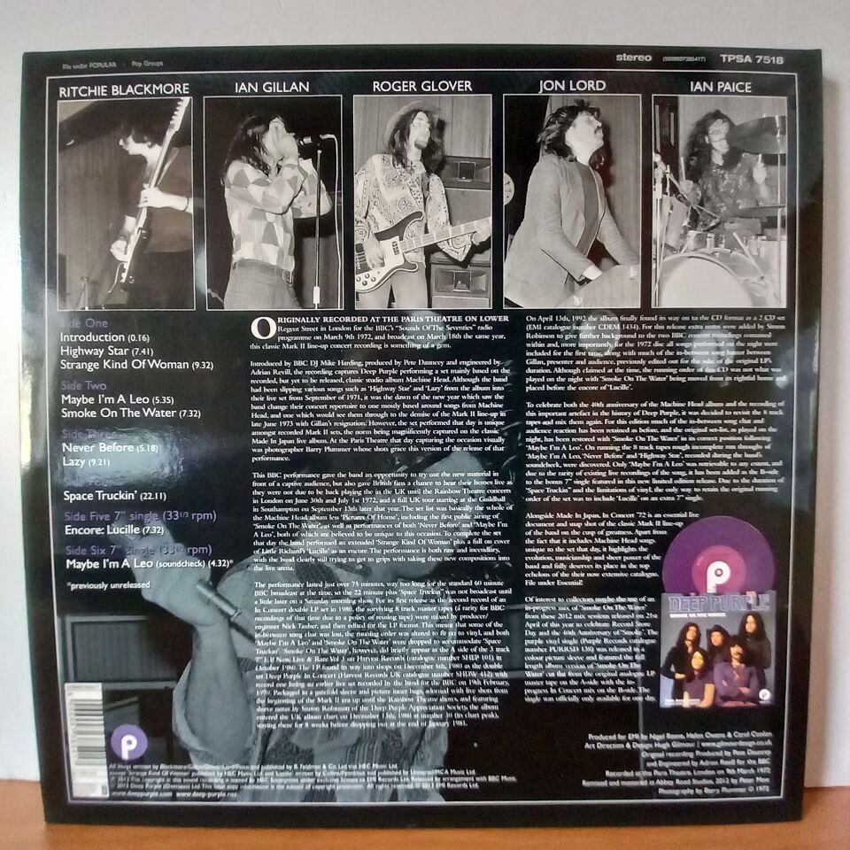 DEEP PURPLE – IN CONCERT '72 (2012) - 2LP LIMITED EDITION PURPLE 2.EL PLAK