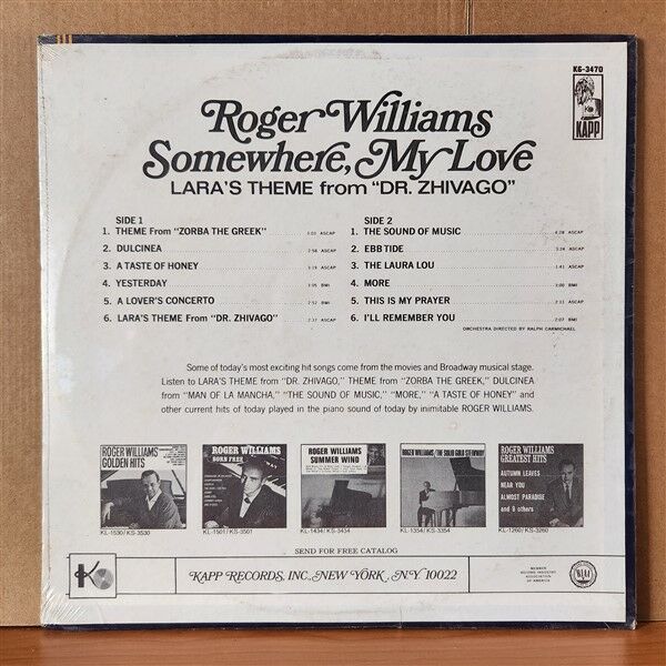 ROGER WILLIAMS – I'LL REMEMBER YOU (1967) - LP DÖNEM BASKISI SIFIR PLAK