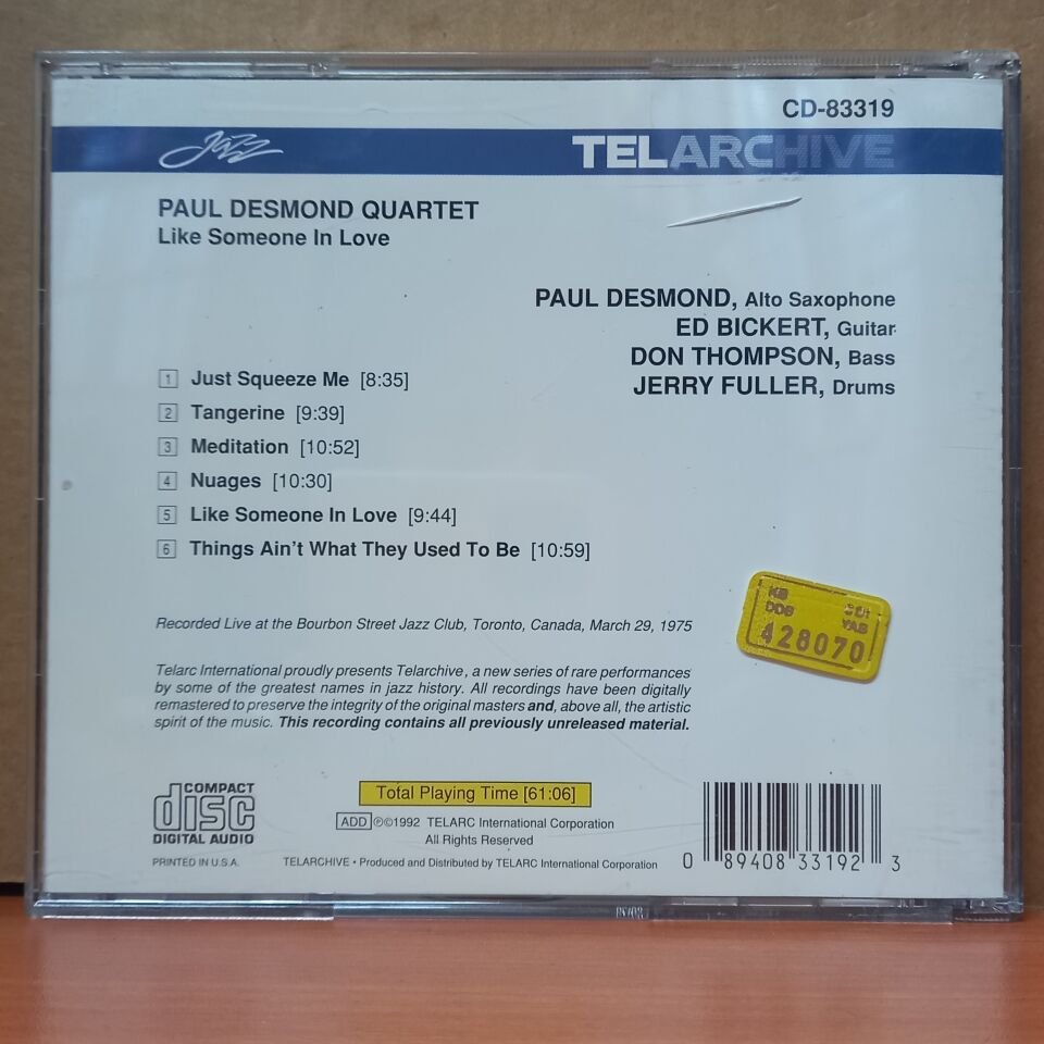 PAUL DESMOND QUARTET - LIKE SOMEONE IN LOVE (1992) - CD 2.EL