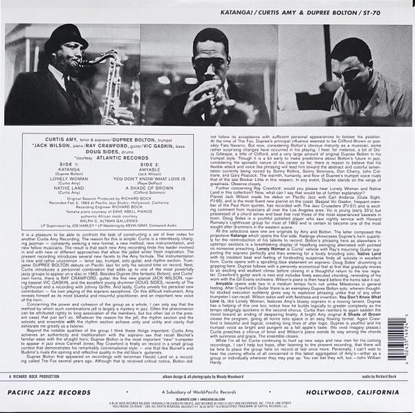 CURTIS AMY & DUPREE BOLTON - KATANGA ! (1963) - LP BLUE NOTE TONE POET SERIES 180GR 2021 EDITION SIFIR PLAK