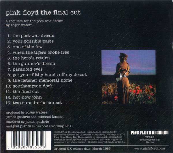 PINK FLOYD – THE FINAL CUT (1983) - CD 2016 REMASTERED REISSUE ALBUM AMBALAJINDA SIFIR