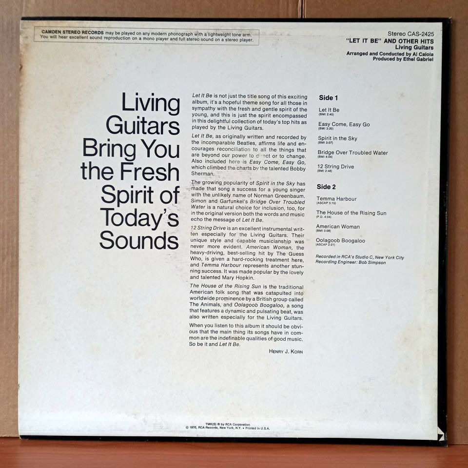 LIVING GUITARS – LET IT BE AND OTHER HITS (1970) - LP 2.EL PLAK