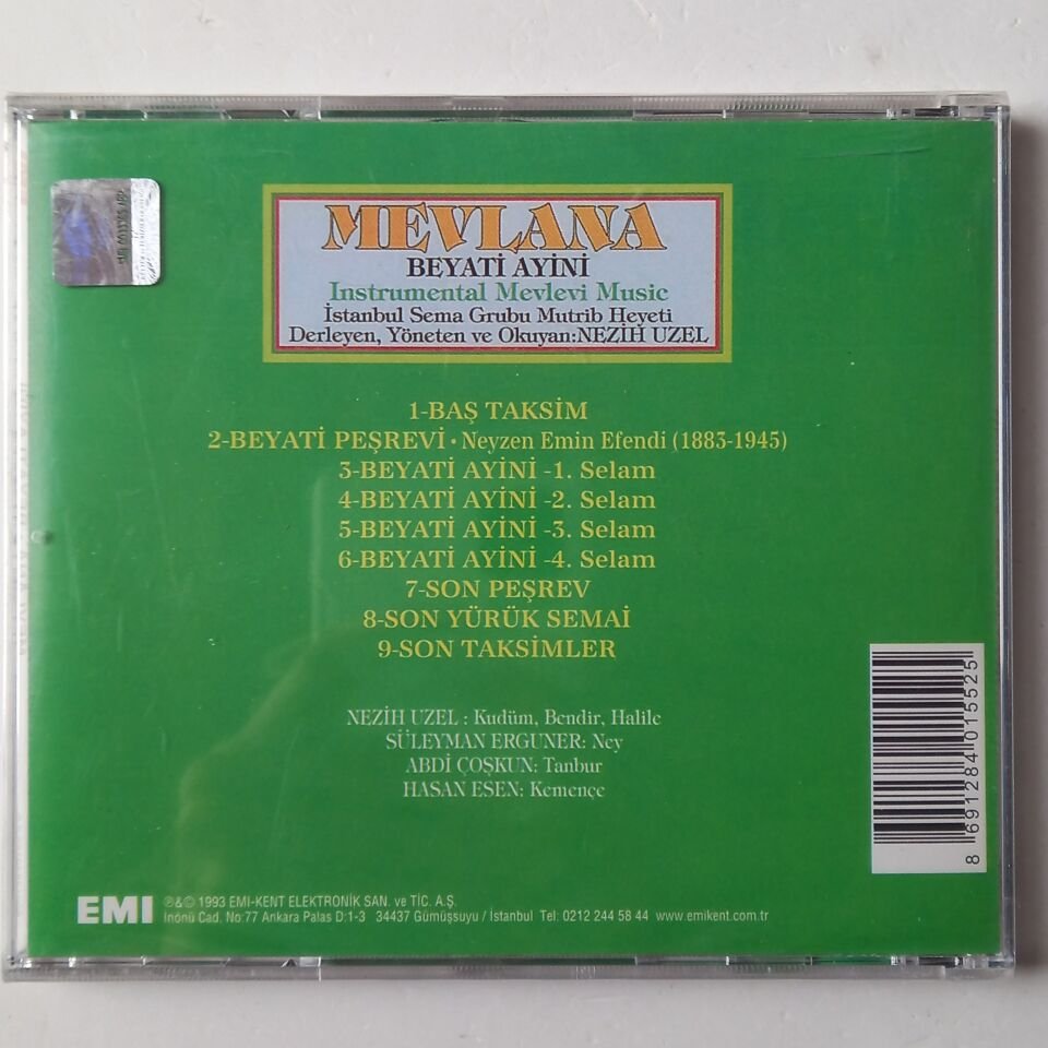 İSTANBUL SEMA GRUBU MUTRIB HEYETI, NEZİH UZEL – MEVLANA - BEYATİ AYİNİ - CD SIFIR