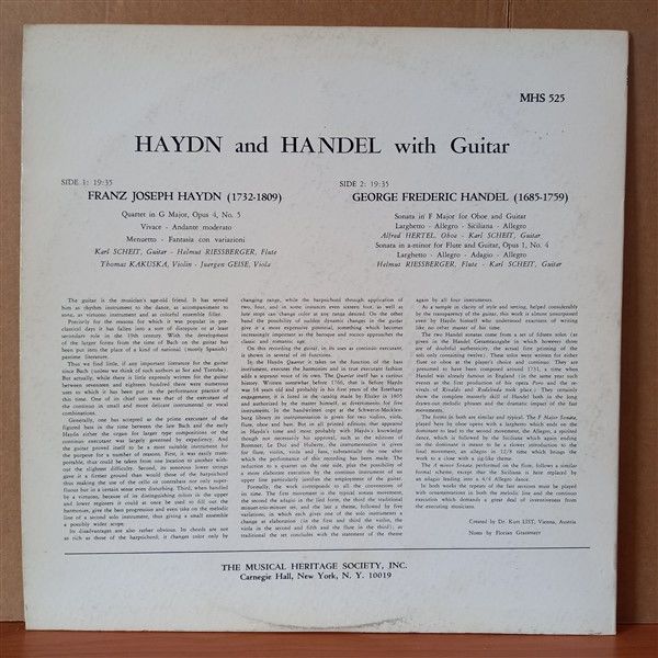 KARL SCHEIT – HAYDN AND HANDEL WITH GUITAR (1964) - LP 2.EL PLAK