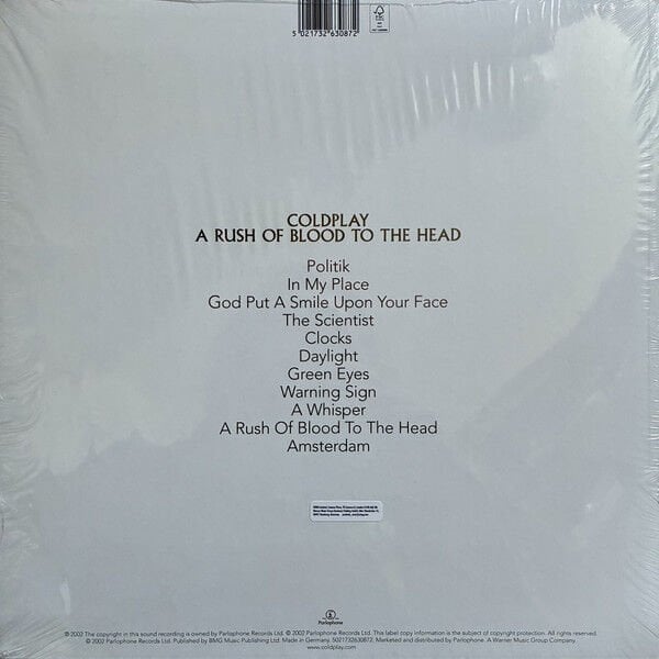 COLDPLAY – A RUSH OF BLOOD TO THE HEAD (2002) - LP 2025 REISSUE CLEAR ECORECORD 140GR  SIFIR PLAK