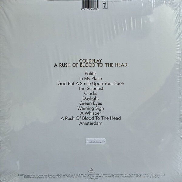 COLDPLAY – A RUSH OF BLOOD TO THE HEAD (2002) - LP 2025 REISSUE CLEAR ECORECORD 140GR  SIFIR PLAK