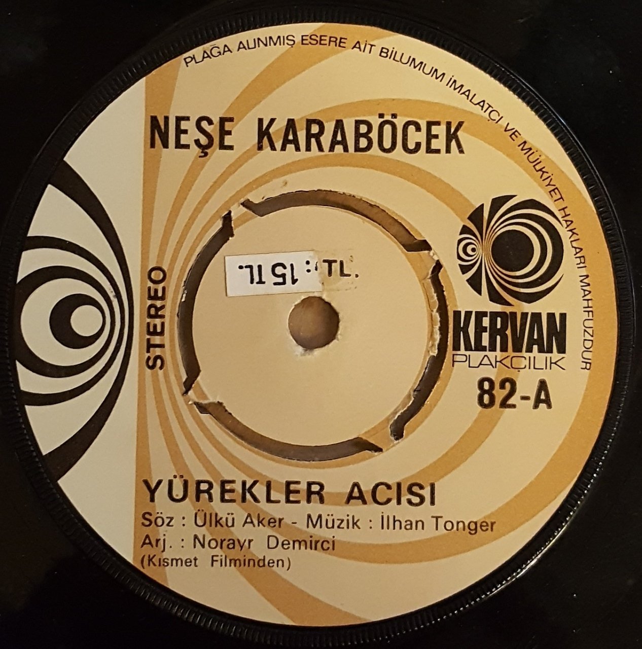 NEŞE KARABÖCEK - YÜREKLER ACISI / SEN GİDİNCE - 7'' 45 DEVİR KAPAKSIZ KERVAN 2.EL