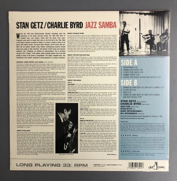 STAN GETZ / CHARLIE BYRD – JAZZ SAMBA (1962) - LP  2023 REISSUE LIMITED EDITION 180GR SIFIR PLAK