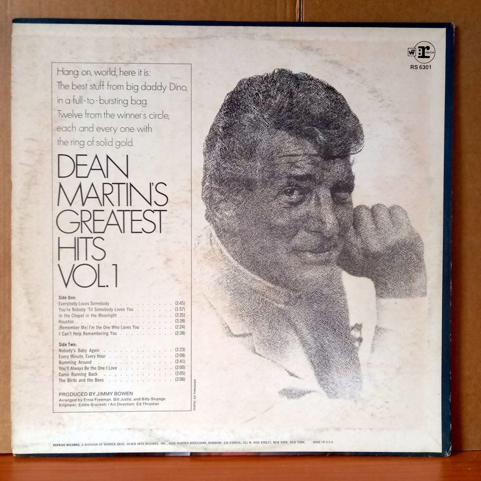 DEAN MARTIN – DEAN MARTIN'S GREATEST HITS VOLUME 1 (1968) - LP 2.EL PLAK
