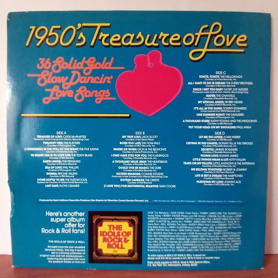 VARIOUS – 1950\'S TREASURE OF LOVE / THE PLATTERS, PAUL ANKA, SAM COOKE, THE FLAMINGOS, SONNY JAMES, JACK SCOTT (1982) - 2LP 2.EL PLAK