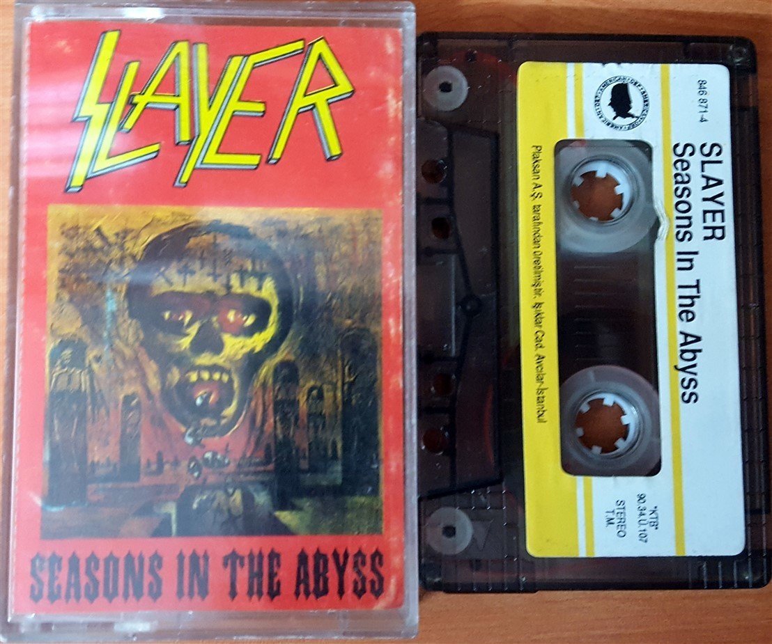 SLAYER - SEASONS IN THE ABYSS (1990) PLAKSAN CASSETTE MADE IN TURKEY ''USED'' PAPER LABEL