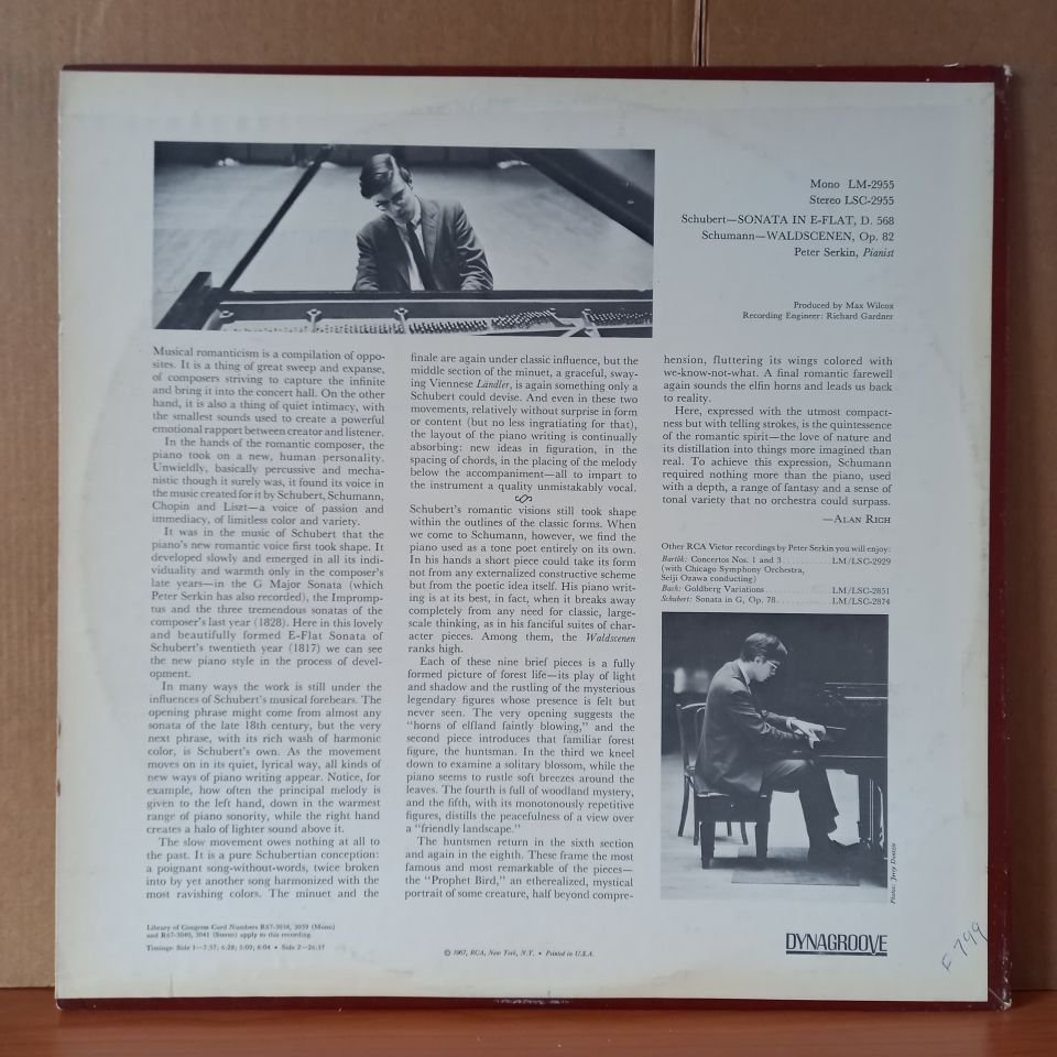 PETER SERKIN - SCHUBERT: SONATA IN E-FLAT, D. 568 / SCHUMANN: WALDSCENEN, OP. 82 (1967) - LP 2.EL PLAK