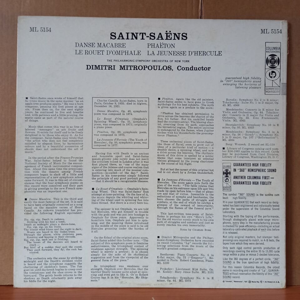 DANSE MACABRE / PHILHARMONIC-SYMPHONY ORCHESTRA OF NEW YORK · DIMITRI MITROPOULOS (1956) - LP 2.EL PLAK