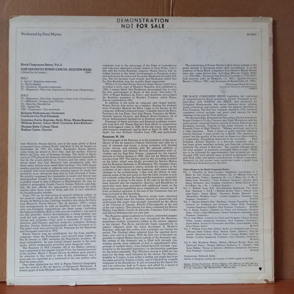 JOSÉ MAURICIO NUNES GARCIA: REQUIEM MASS / HELSINKI PHILHARMONIC ORCHESTRA, PAUL FREEMAN (1975) - LP 2.EL PLAK