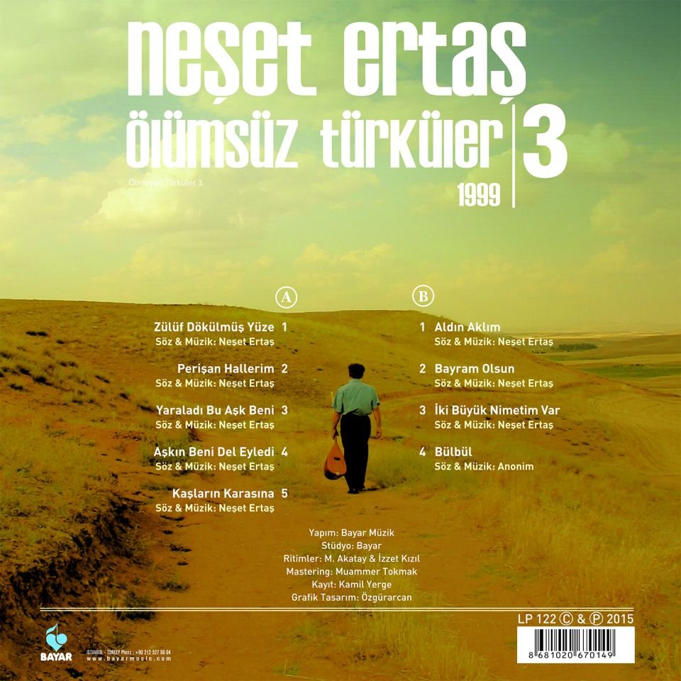 NEŞET ERTAŞ - ÖLÜMSÜZ TÜRKÜLER VOL 3 (DİKKAT VOL 2 İLE AYNI PLAK) - LP SIFIR PLAK