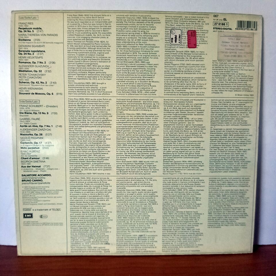 BERÜHMTE ZUGABEN: FAMOUS ENCORES / SALVATORE ACCARDO, BRUNO CANINO (1985) - LP 2.EL PLAK